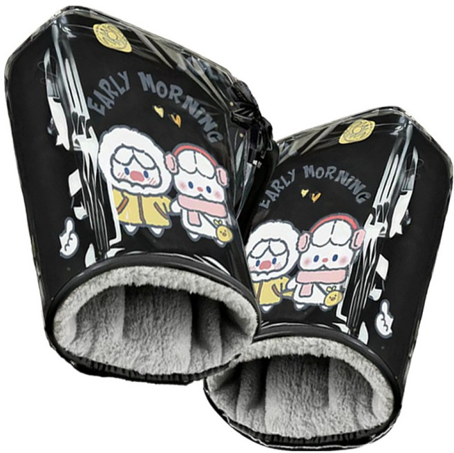 Ez2mk MS 1690 防水防風摩托車防寒手套 雙手穿戴 + PVC防水套組, 黑色