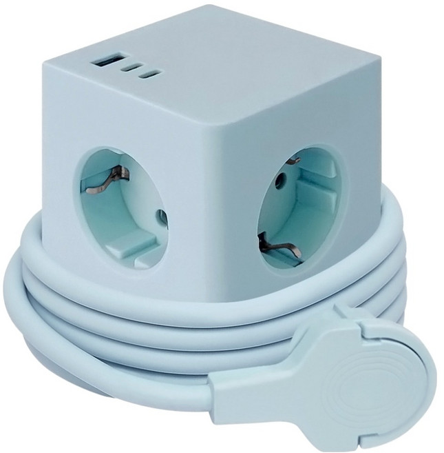 One Stop Zero Gap 扁平方塊 高容量 USB C 高速充電 延長線 4000W, 1個, 天藍色, 1.8m