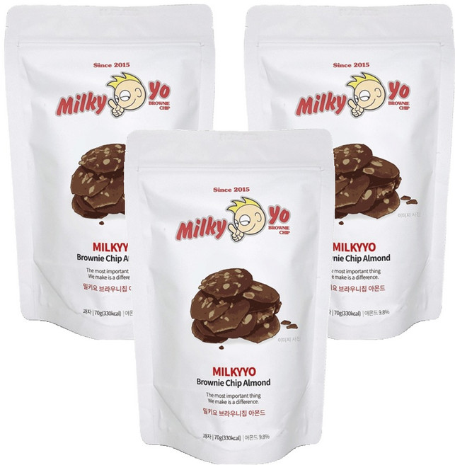 밀키요 브라우니칩 아몬드, 70g, 3개