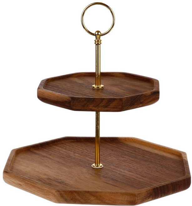 플라라 골드 2단 케이크 접시, 1개, 우드