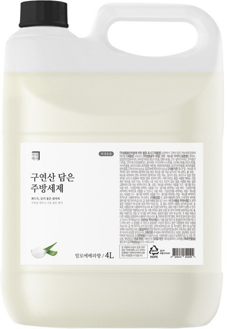 살림백서 구연산 담은 주방세제 알로에베라향, 1개, 4L