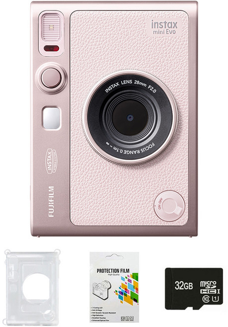 인스탁스 미니에보 즉석카메라 젠틀로즈 투명 케이스 32G 메모리 보호필름, 1개, FI038