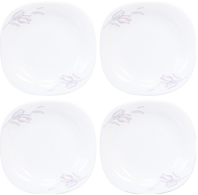 바칠레 러블리 플라워 사각 접시, 화이트, 4개