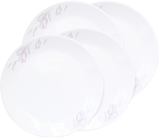 바칠레 러블리 플라워 원형 접시, 화이트, 4개