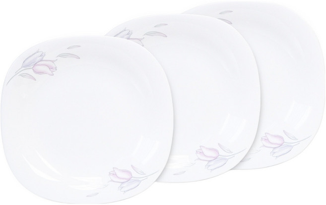 바칠레 러블리 플라워 사각 접시, 화이트, 3개