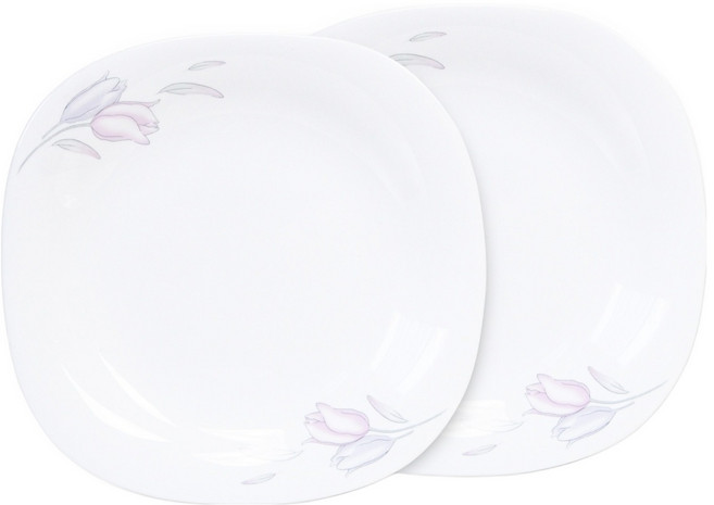 바칠레 러블리 플라워 사각 접시, 화이트, 2개