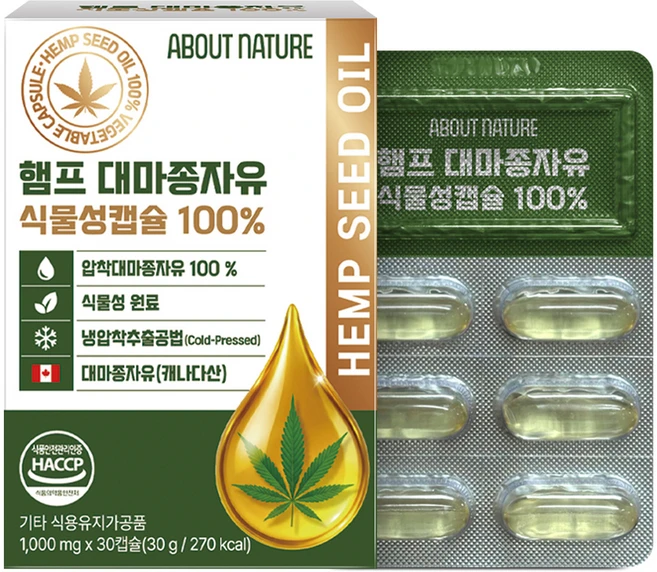 어바웃네이처 햄프 대마종자유 식물성캡슐 30g, 1개, 30정 - 쿠팡