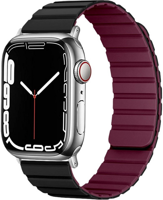리아몬트 애플워치 마그네틱 투톤 자석 실리콘 스트랩, 1개, 블랙와인