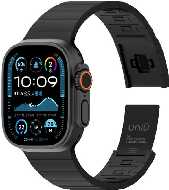 UNIU Apple Watch Click 鈦金屬不鏽鋼錶帶 42 / 44 / 45 / 46 / 49mm, 不鏽鋼黑色, 1個