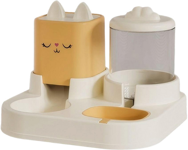 POGGU 自動寵物雙碗餵食飲水機, 黃色, 1個, 4000ml