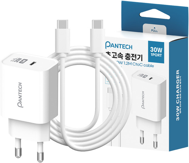 팬택 30W 1포트 초고속충전기 + 60W 1.2m C to C 케이블 세트, 화이트, 1세트