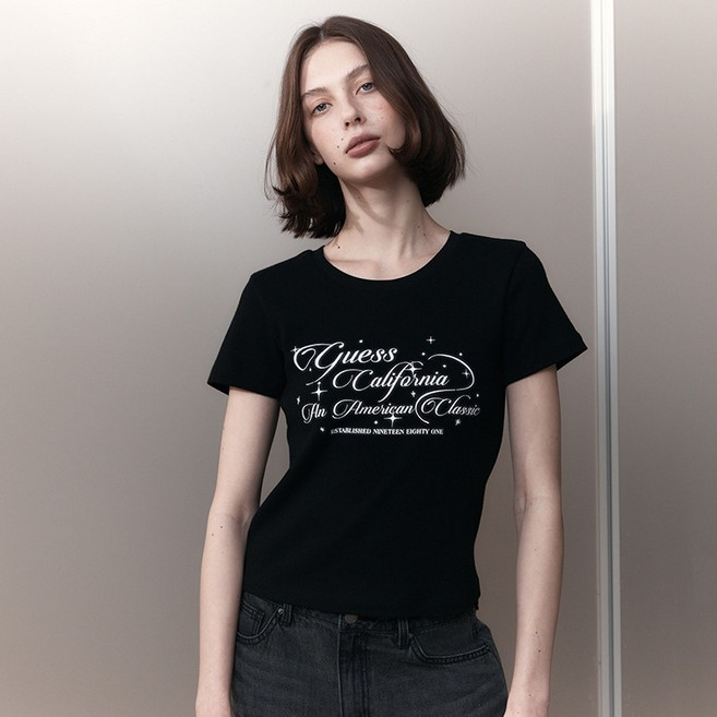 게스 여성용 블러프린트 쟈가드 반팔 티셔츠 OP2K5406BLKM