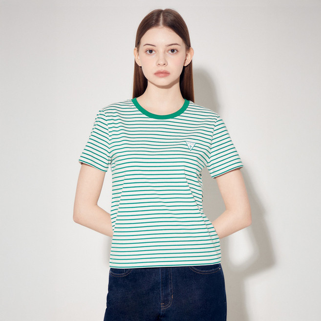 게스 여성용 미니삼각 스트라이프 면 반팔 티셔츠 YP2K9430GENS