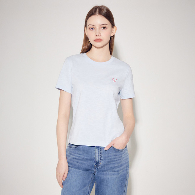 게스 여성용 미니삼각 슬럽 면 반팔티셔츠 YP2K9433LBLM