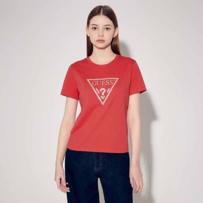 게스 여성용 샤이니 왕삼각 반팔티셔츠 YP2K9434REDS