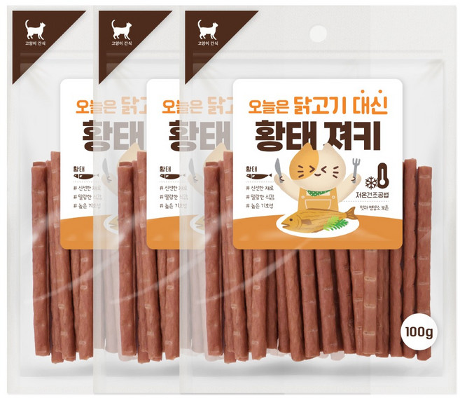 굿데이 고양이 오늘은 닭고기 대신 황태 져키, 100g, 3개
