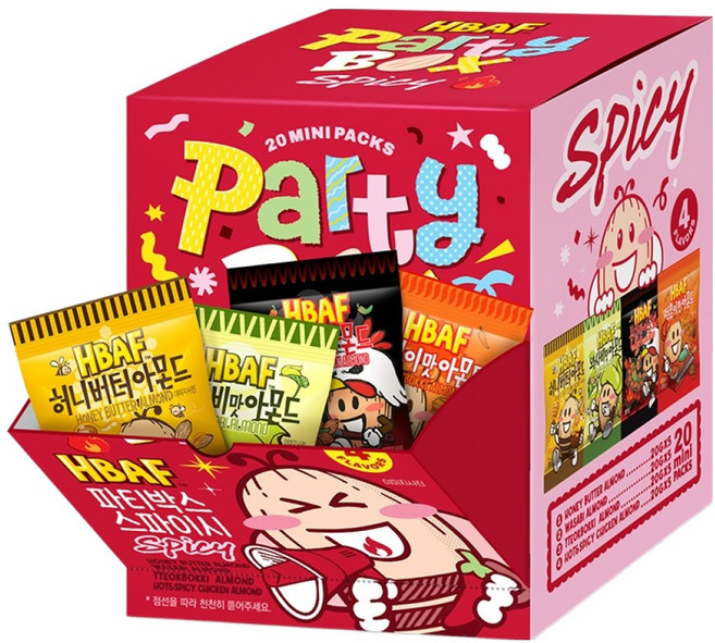 HBAF 派對盒 辣味杏仁 4種 x 5包 組合 400g, 1套