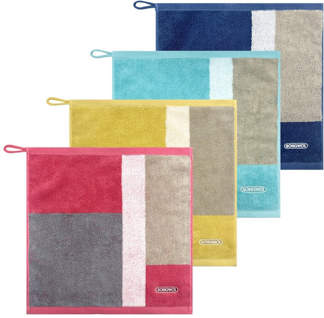 송월타월 타올 컬러 에이드 고리 핸드타올 4p, 1개, 레드, 옐로우, 민트, 블루