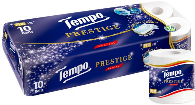 Tempo 프레스티지 4겹 프리미엄 화장지, 1개, 10롤, 17m