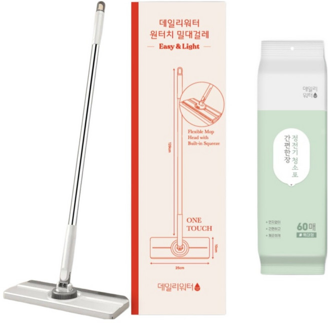 Daily Water 一鍵式平板拖把 + 靜電除塵紙 60張組合, 1套