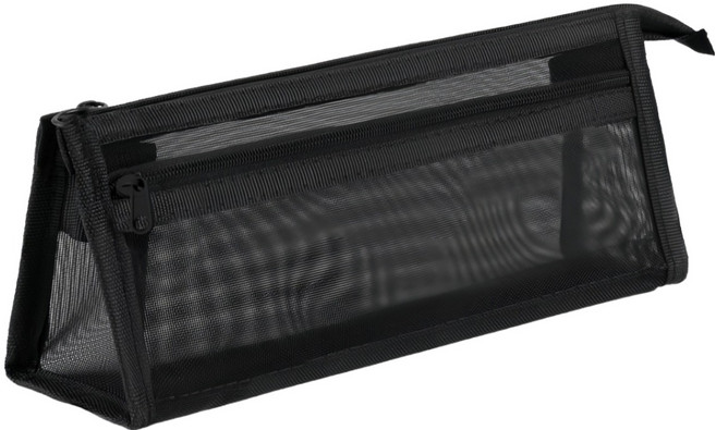 루비오 메쉬 삼각 초경량 시스루 투명 수납 파우치, 검정색, 1개