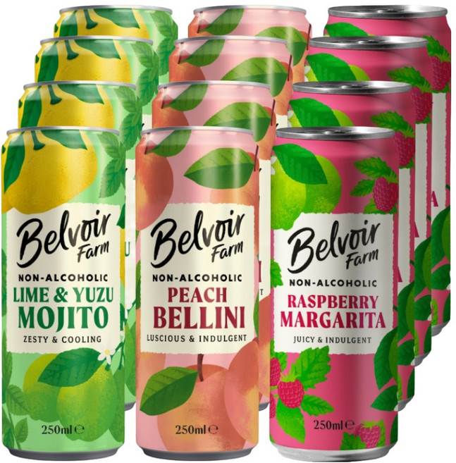 Belvoir Farm 無酒精莫希託 4入 x 250ml + 瑪格麗特 4入 x 250ml + 百利尼 4入 x 250ml 套組, 1套