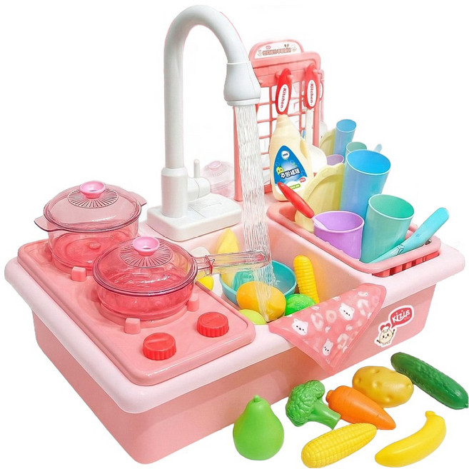키저스 쁘띠쉐프 물 나오는 주방놀이 장난감 세트, 로즈 핑크, 1세트