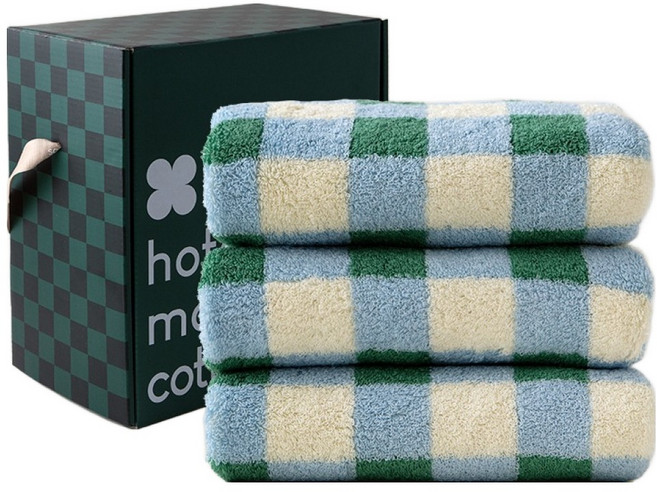 소소모소 더 부드러운 텐셀모달 호텔수건 40수 코마사 200g x 3p 선물세트, 체크, 1세트