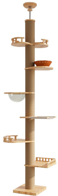 홍운 고양이 프리미엄 원목 캣폴 HUTT15, 1개, 베이지