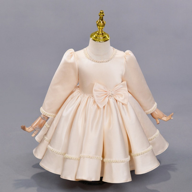 Bebemong Story 長袖芭蕾緞面蝴蝶結洋裝