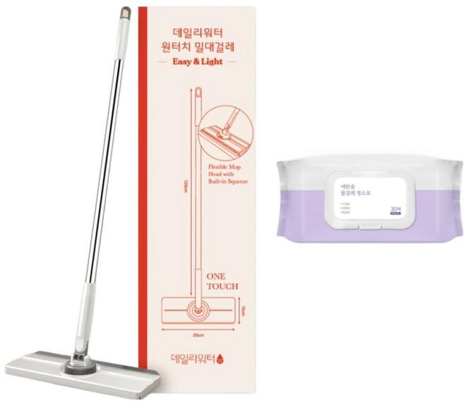 데일리워터 원터치 밀대걸레 + 에탄올 청소포 세트 특대형, 1세트
