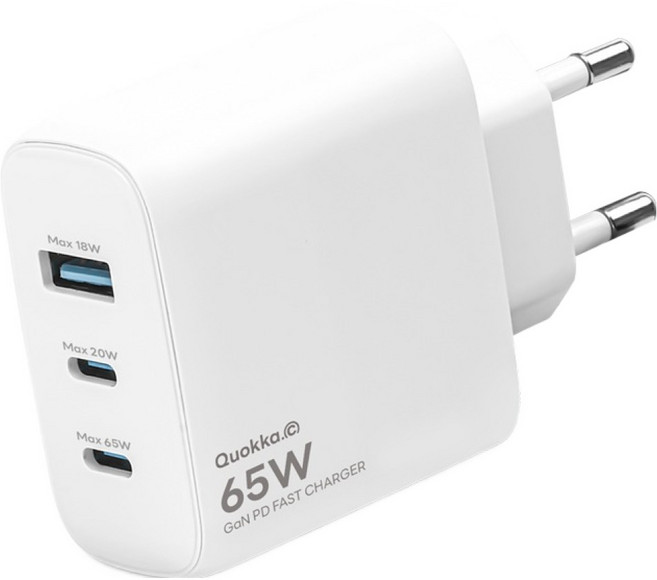 쿼카씨 65W GaN PD PPS 3포트 초고속 충전기, 화이트, 1개