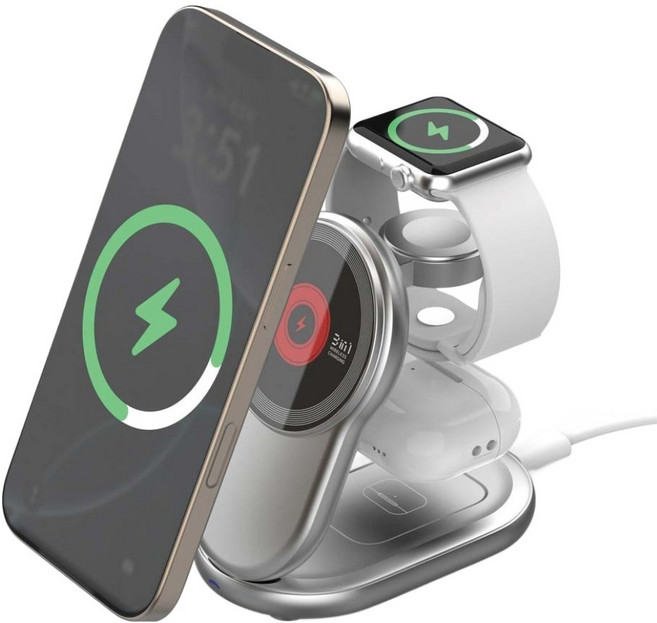 케미 3in1 맥세이프 무선충전 폴딩 거치대 HIWS-MSC10, 실버, 1개