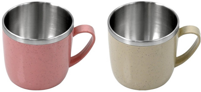 kitchen U 彩色不鏽鋼馬克杯 200ml x 2件組, 粉紅色, 象牙白, 1套