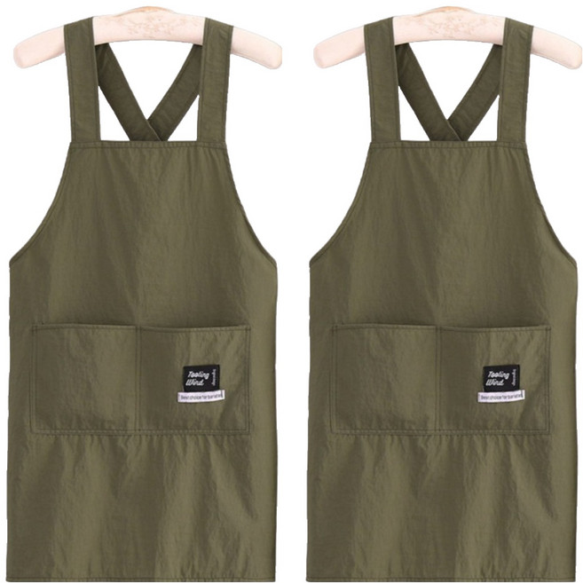 다퍼남 경량 방수 포켓 앞치마, 올리브 그린, 2개