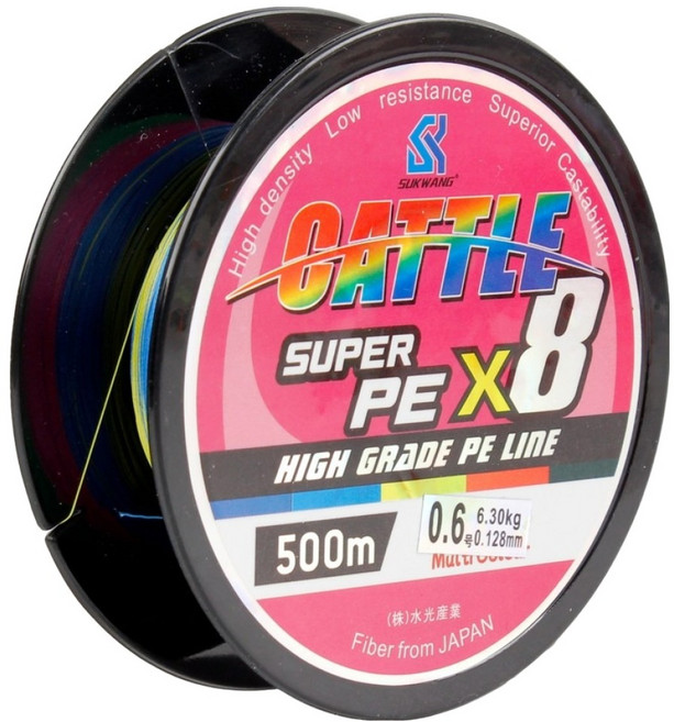 韓國 SUKWANG Cattle Hybrid 8股編織 PE 釣魚線 500m, 1個, 五色