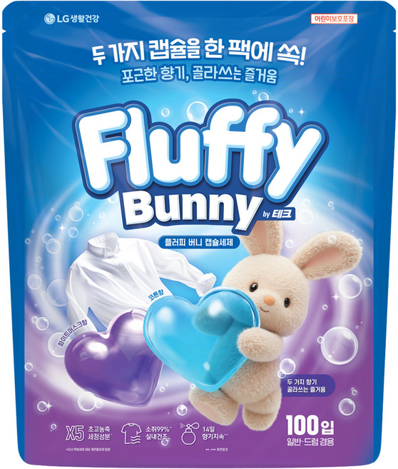 테크 플러피버니 초고농축 실내건조 캡슐세제 코튼향&화이트머스크향, 100개입, 700g, 1개