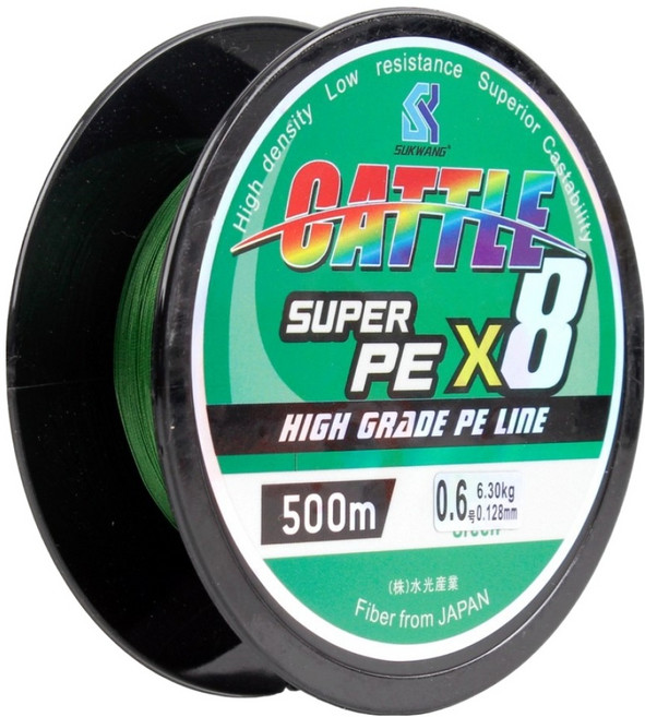 수광 캐틀 하이브리드 8합사 PE 낚시줄 500m, 1개, 그린