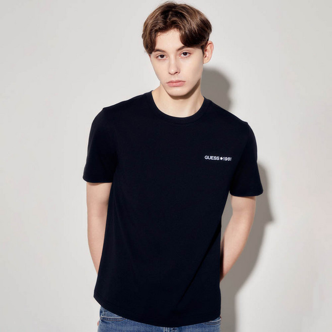 게스 남성용 백 레터링 면 반팔 티셔츠 MP2K9438