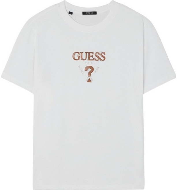 게스 남녀공용 유니 레더PU 무테 삼각 반팔 티셔츠 KP2K6429