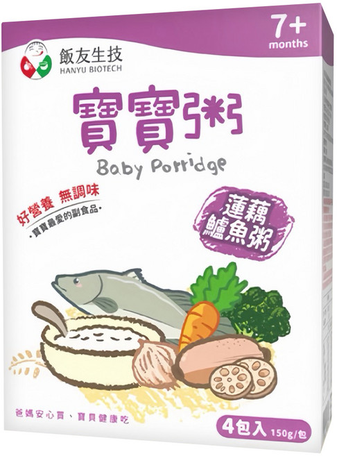 飯友 蓮藕寶寶粥 4包, 1盒, 600g, 鱸魚