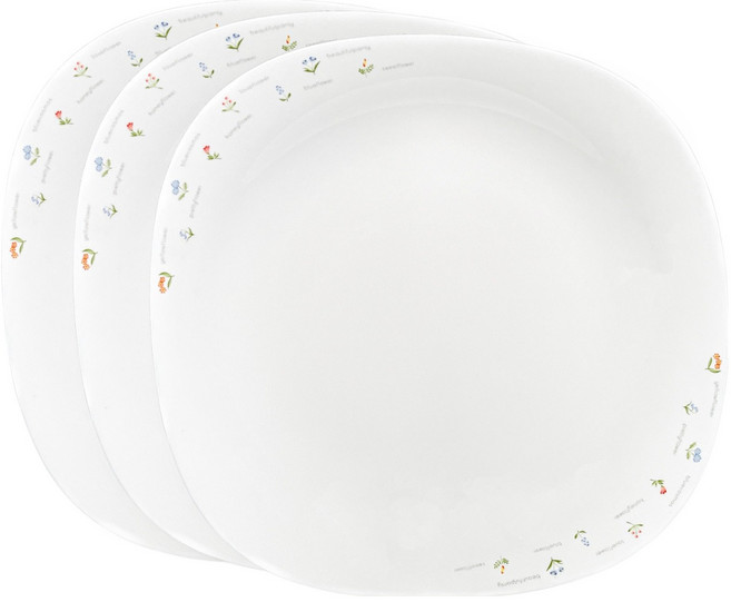 바칠레 플라워 브리즈 사각 대접시, 화이트, 3개