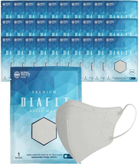 내추럴키스 다이아핏 새부리형 마스크 중형 KF80, 라이트그레이, 50개, 1개입