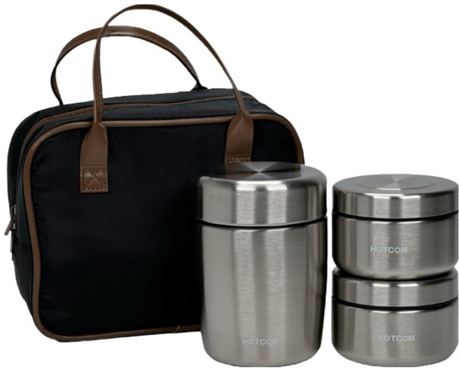 Hotcom 高級不鏽鋼保溫便當盒 分離式菜盒 2件組 420ml, 銀色, 1套