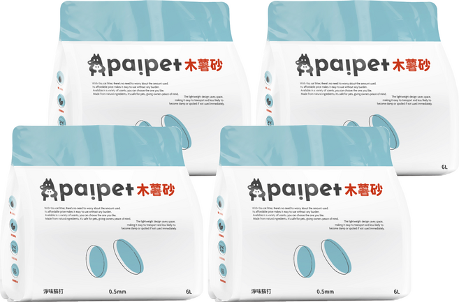 paipet 木薯砂 純植物貓砂, 4包, 6L, 淨味蘇打