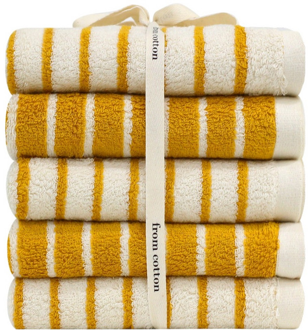 프롬코튼 런던스트라이프 선염 리본포장 호텔수건 40수 코마사 200g x 5p, 선염 머스타드, 5개