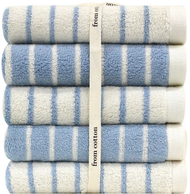 프롬코튼 런던스트라이프 선염 솔리드 리본포장 호텔수건 40수 코마사 200g, 선염 스카이, 5개