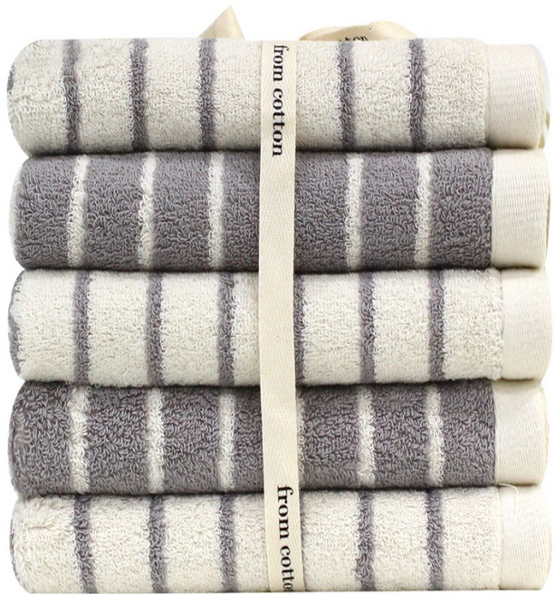 프롬코튼 런던스트라이프 선염 리본포장 호텔수건 40수 코마사 200g x 5p, 선염 그레이, 5개