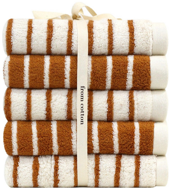 프롬코튼 런던스트라이프 선염 리본포장 호텔수건 40수 코마사 200g x 5p, 선염 브라운, 5개