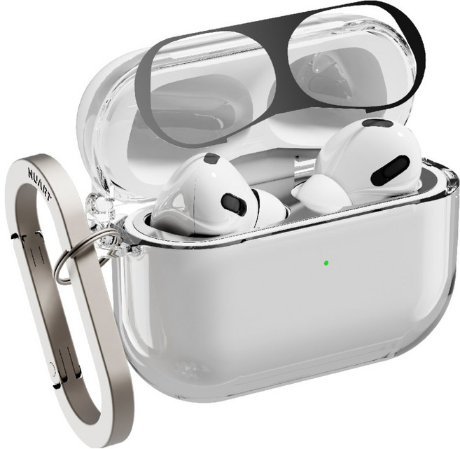 누아트 변색없이 투명한 일체형 투명 하드케이스 + 메탈 철가루 방지스티커 세트, 에어팟프로3, 투명(케이스), 스티커(랜덤발송), 1세트